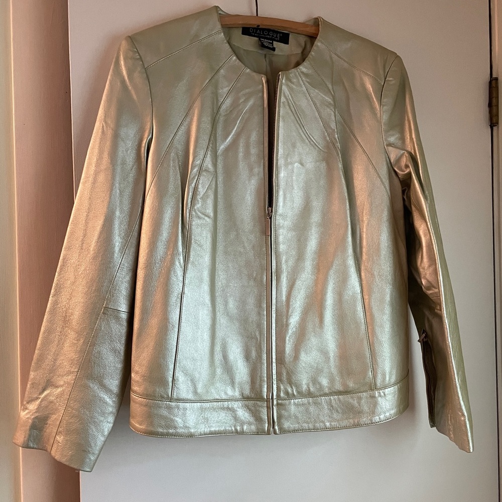 Women's Dialogue Leather Jacket. Metallic